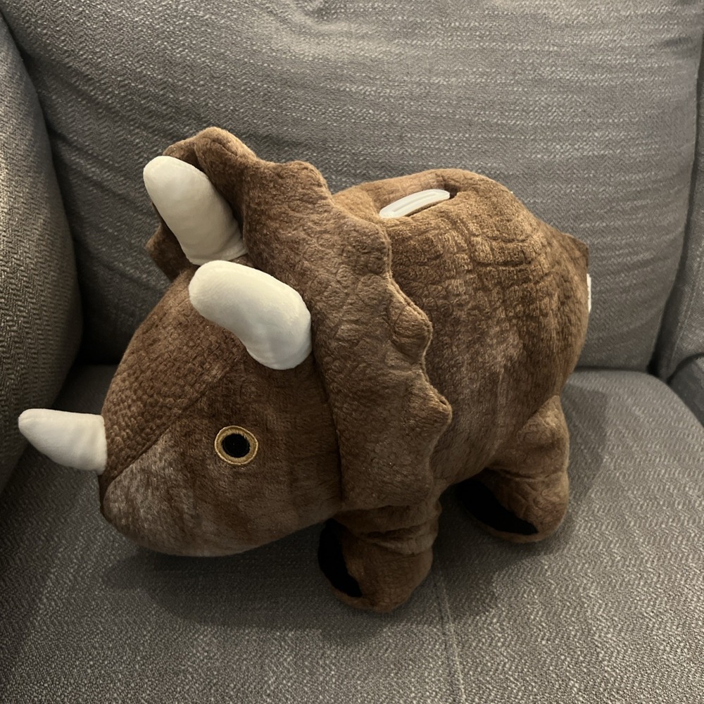 FAB NY - Triceratops Dinosaur Piggy Bank - Brown Plush Stuffed Animal 18"